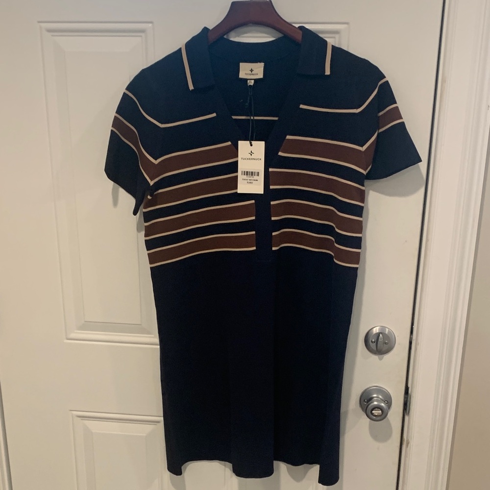 Tuckernuck Navy and Brown Striped Dress